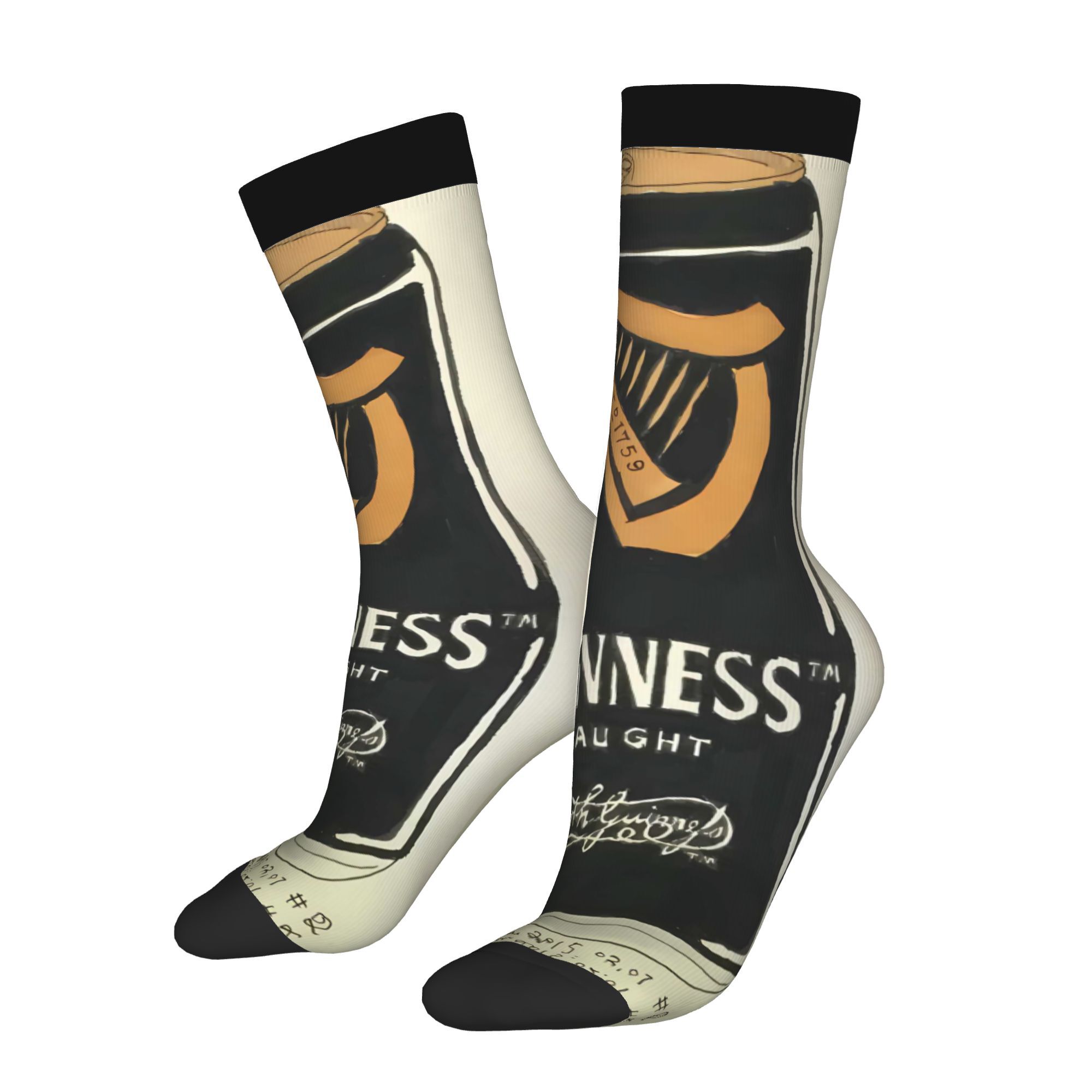 TEMU 2d Print Design 1 Pair Men's Hand Drawn Beverage Can Illustration Realistic Style Black White Contrast Printed Socks Novelty Crew Socks For