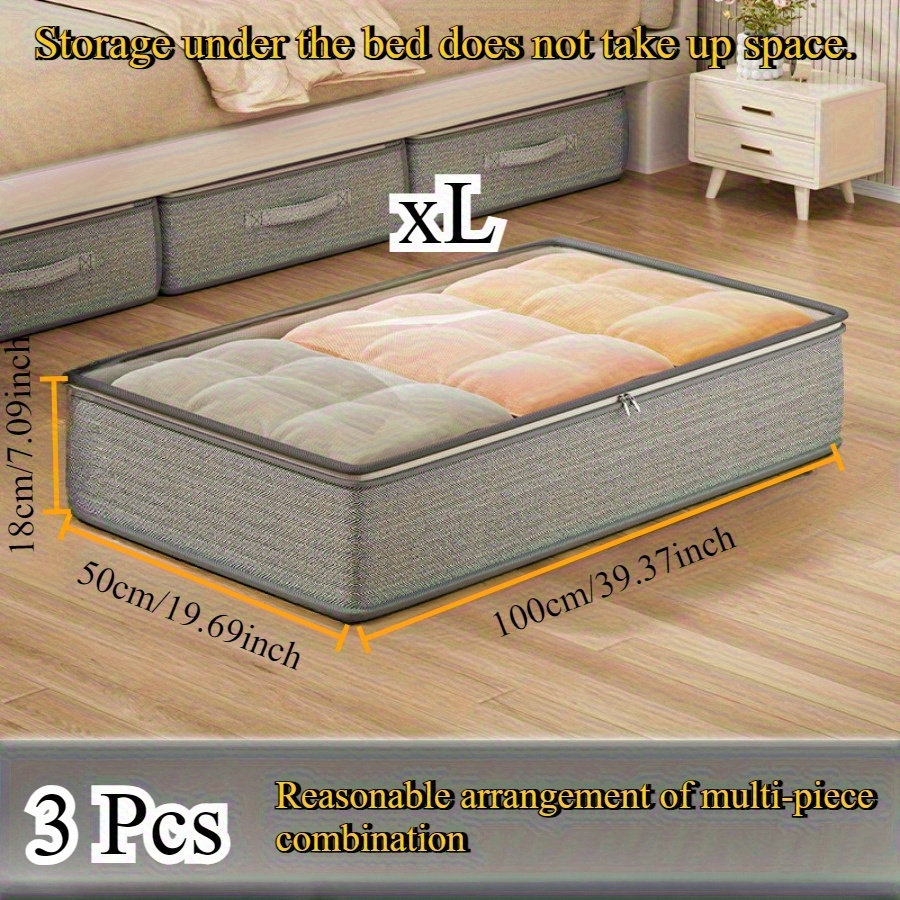 TEMU 3pcs Foldable Under-bed Storage Cabinet With Fabric Shelves & Suitable For Blankets, Clothes, Quilts Organizer - Heavy-duty Space-, Under-bed