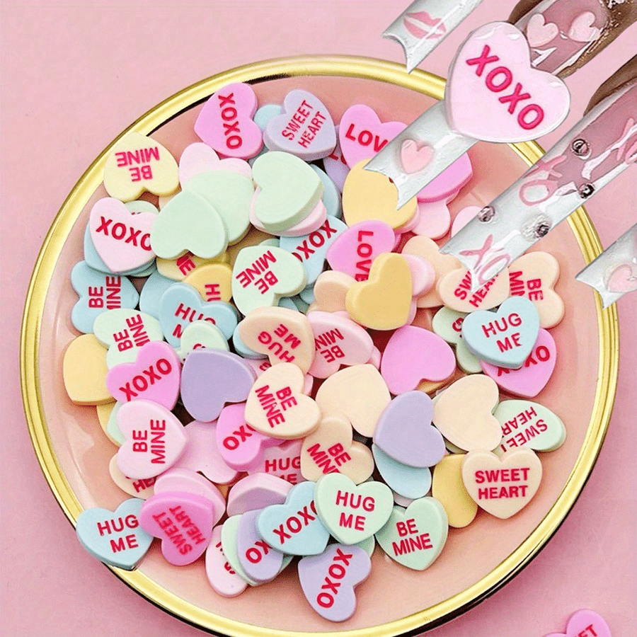 

10pcs 3d Heart Nail Art Charms, Mixed Sweet Messages Flatback Rhinestones, Unscented Resin Diy Nail Decorations