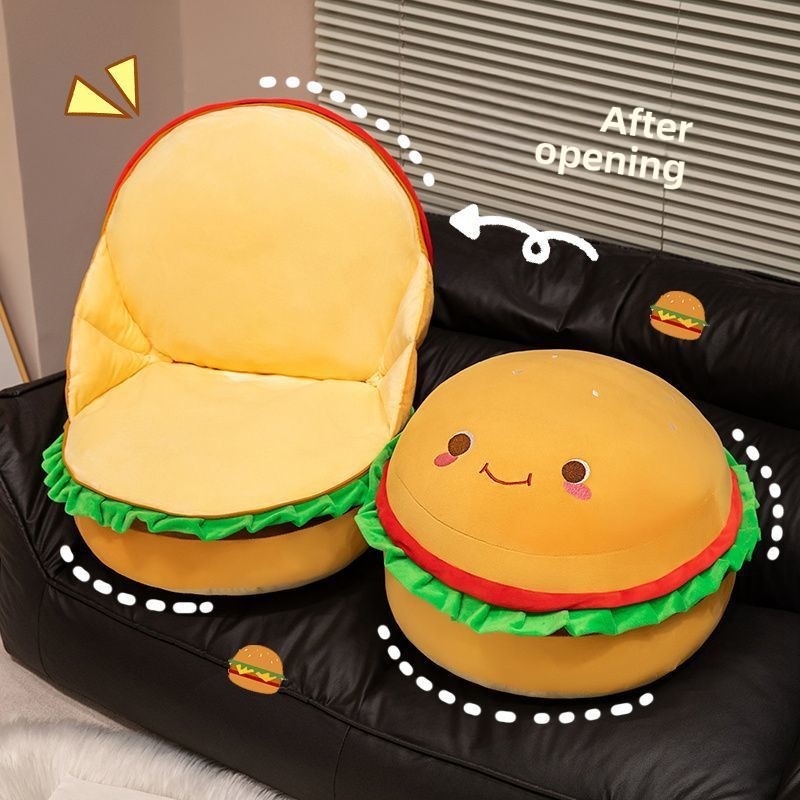 Image of Hamburger Shaped Floor Cushion, Soft Lazy Sitting Pouf Pad, Comfy Reading Seat Mat, Tatami Bay Window Thick Cushion, Indoor Living Room Lazy Sofa Pillow
