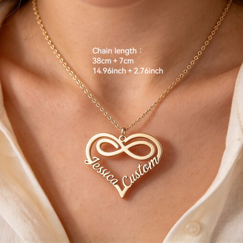 Personalized Custom Hollow Heart Shape Pendant with Mobius Loop