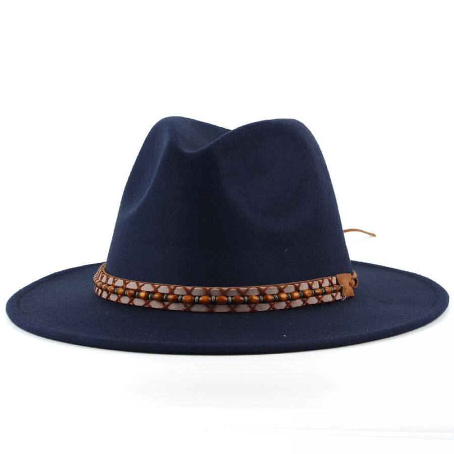 elegant womens navy blue fedora hat braided beaded band Temu