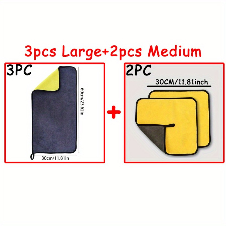 TEMU 5pcs Thickened Microfiber Wash Cloths - Super Absorbent Towels For Glass, Interior & Exterior Cleaning, Design, Durable Polyester Material,