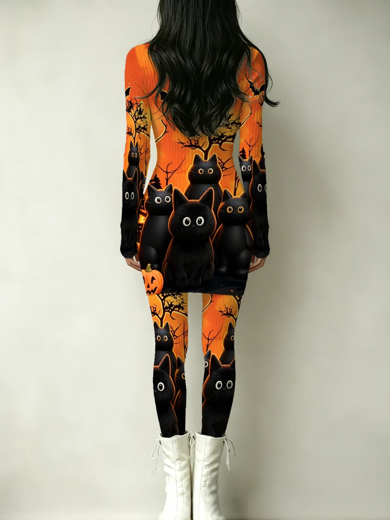 womens dress set halloween black cats   bats print dress set festive   wear