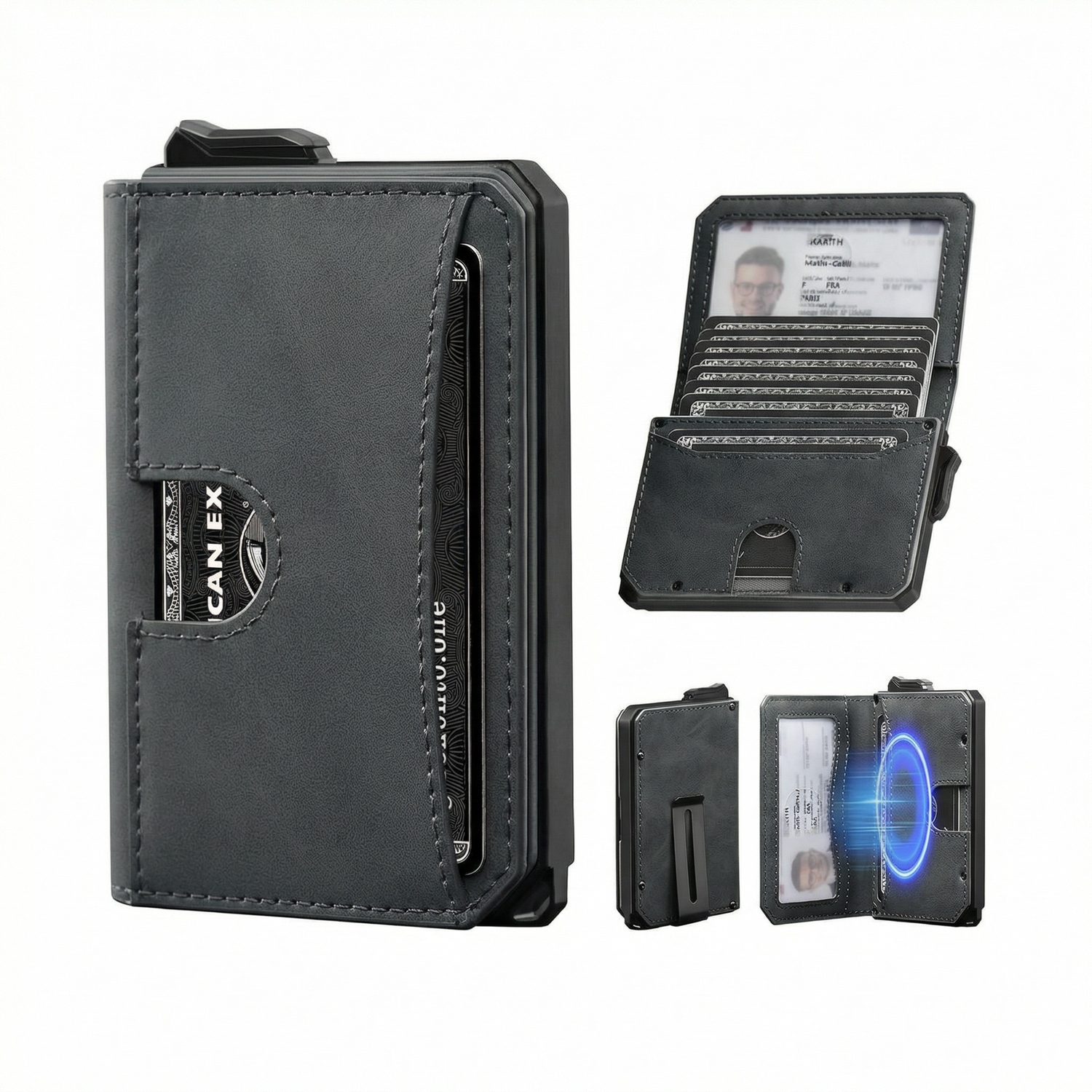 Image of Men's Bifold Wallet With Money Clip, Slim Wallet With Rfid Protection, Pop-up Wallet Card Holder, Card Holder For Up To 12 Cards, Brown, Tactical