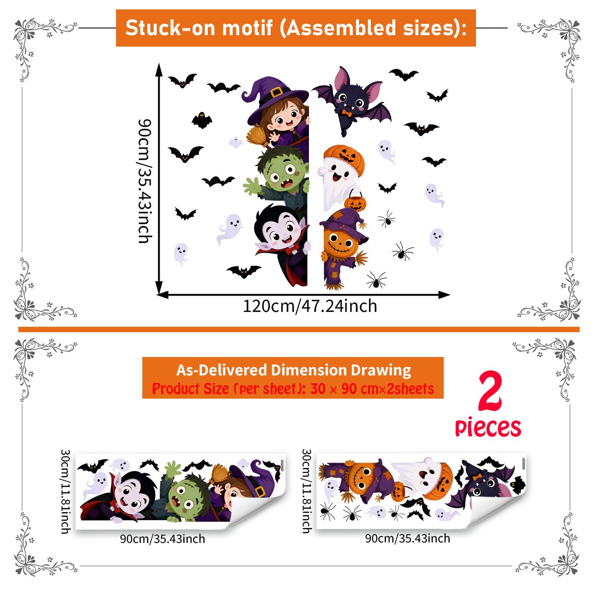 TEMU Un set contiene dos piezas (30 X 90Cm X 2 piezas). Divertidos stickers de pared para puerta de Halloween, con brujas, , , y . Calcomanías