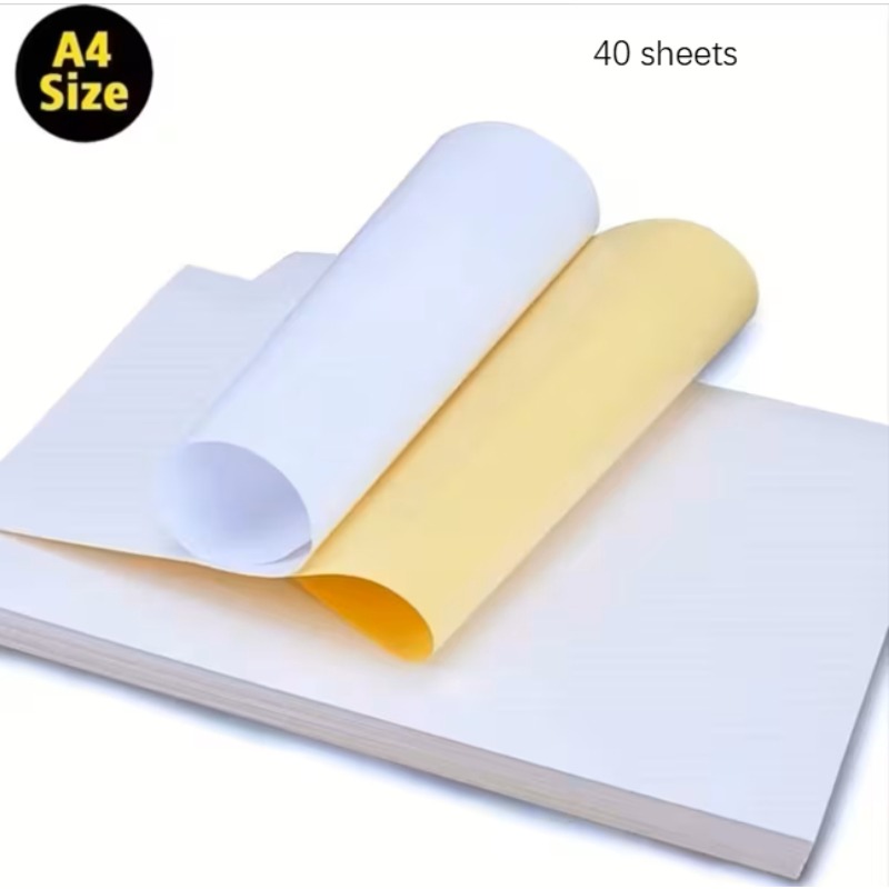 TEMU 40 Feuilles A4 Papier Autocollant à Blanche, Inscriptible et Imprimable avec Imprimante à Jet d'Encre et Laser, Convient pour Étiquettes