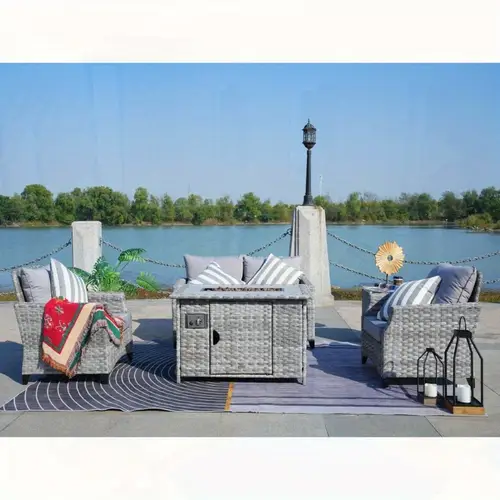 fire pit table with chair rattan wicker sofa set out door furniture garden set