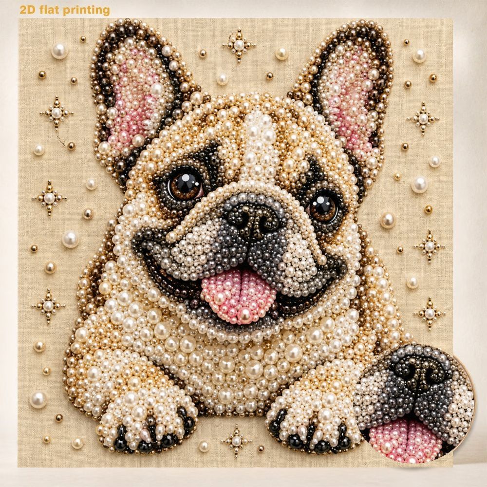 TEMU Pearl Art Painting Kit French Bulldog Pearl Decorative Painting Handmade Material Bag Adult Stress Relief Artwork Home Wall Hanging Painting
