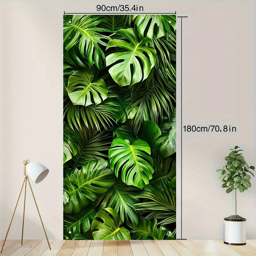 TEMU 2d Door Banner, 1pc Tropical Monstera Leaf Door Banner - 35.4x70.8 Inch Vibrant Polyester Fabric Front Door Cover For Weddings, Birthdays,