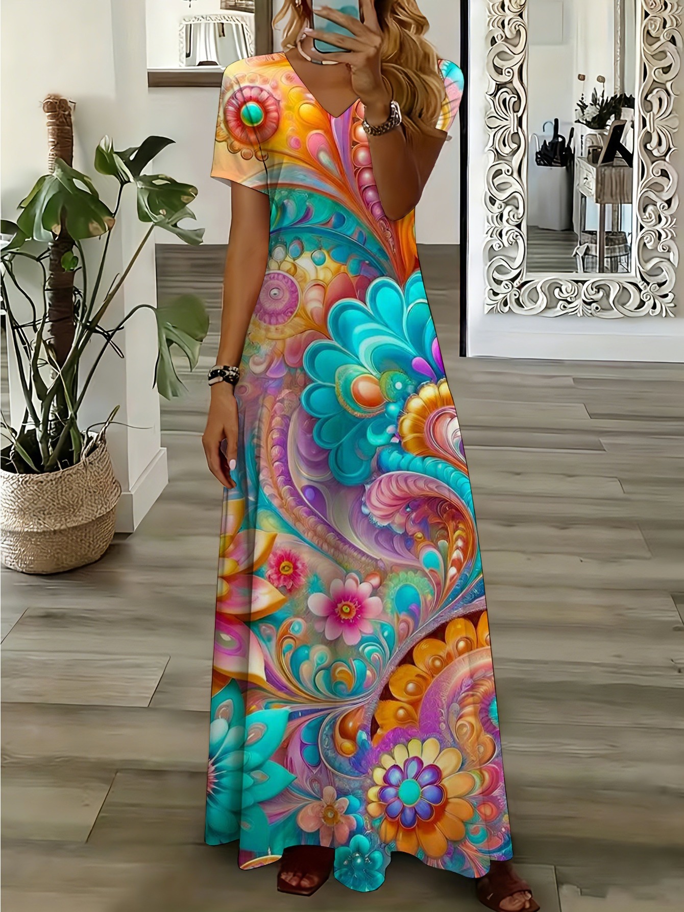 deep v neckline dress High Slit Deep V-Neck Black Party Dress S main image 0