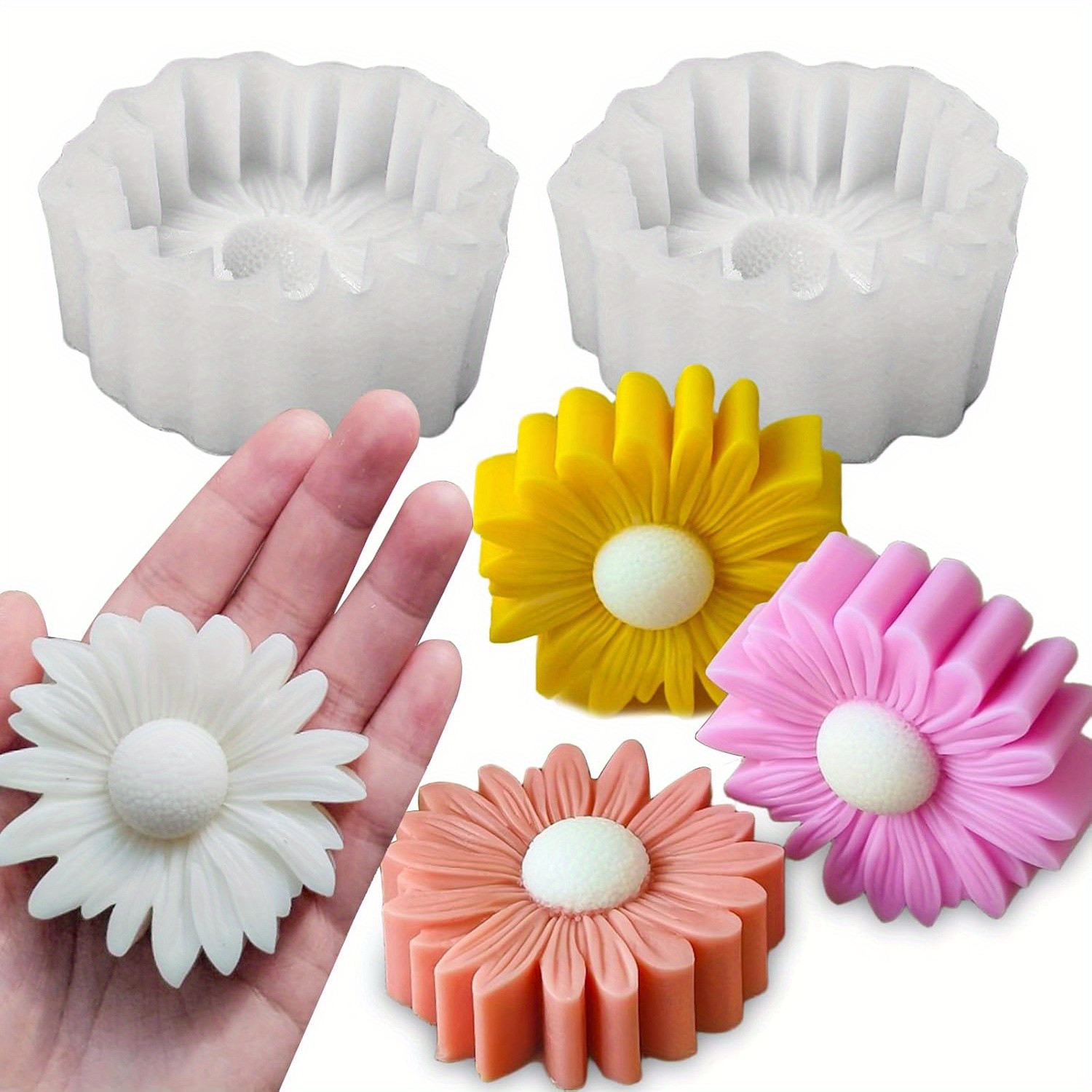 TEMU 2 Pezzi Stampo in Silicone Grande Margherita - Candela al Fai da Te, Creazione di Candele, , Resina e Gesso - Flessibile, Resistente alle Alte