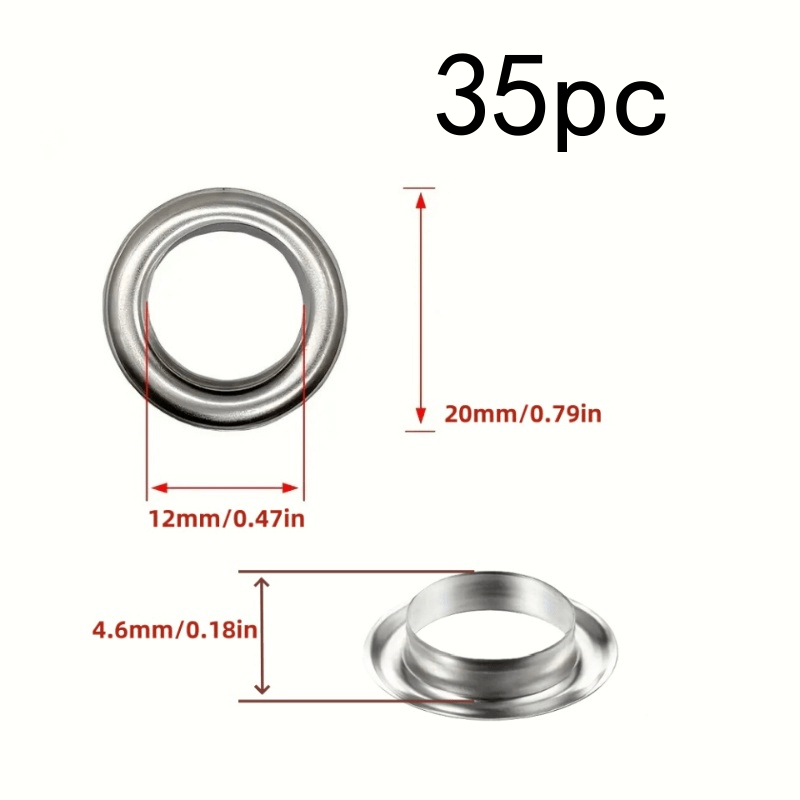 E-shop 35 Sets silberfarbene Edelstahl-Ring-Set mit Unterlegscheiben (12 mm) für Damen-Trenchmäntel, hergestellt von Bekleidungsfabriken, mit