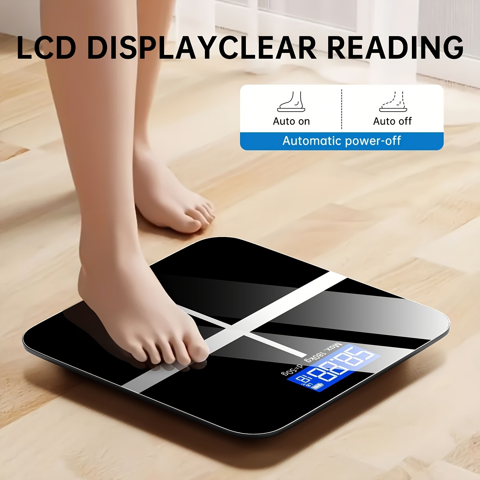 A Weighing Scale with a Capacity of 396 Pounds/ 180 Kilograms Equipped with an LED Backlit Display Screen and Tempered Glass, Designed Specifically for Personal Weighing. This Compact Scale Is Suitable for Home and Fitness Use, and Is an Ideal Choice - Image 4
