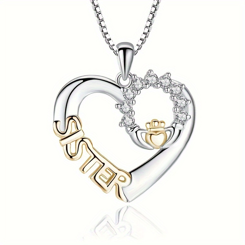 TEMU 1pc Women's Fashion Pendant Necklace | Hollow Heart Letter Design With Synthetic Zirconia, Plated K, Elegant Glitter Style, Suitable For Daily