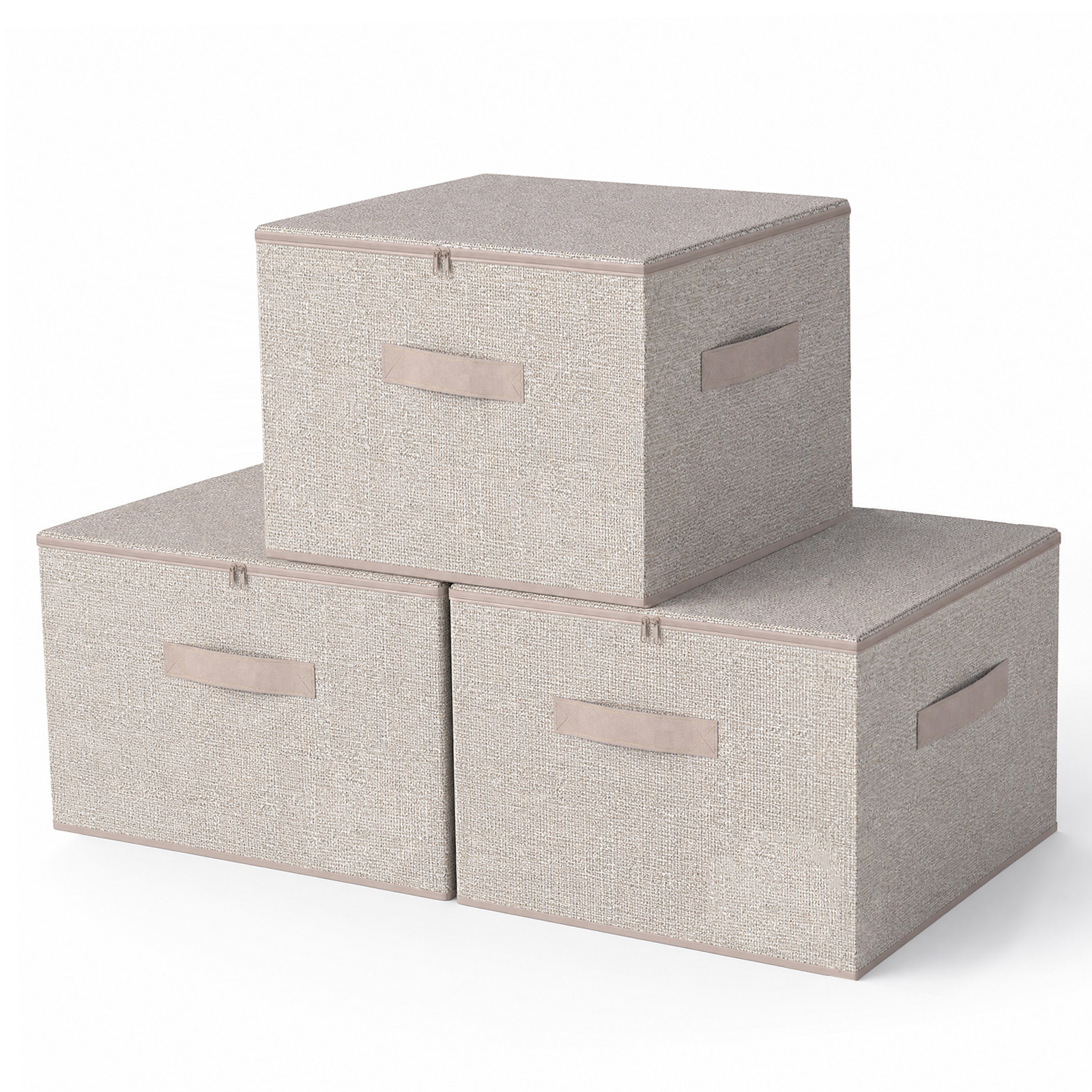 Sekey 3pcs Set, 50×30×30cm Storage Boxes With Lids, Foldable Fabric Boxes With Handles, Wardrobe Clothes Storage Organizers, Under-bed Storage
