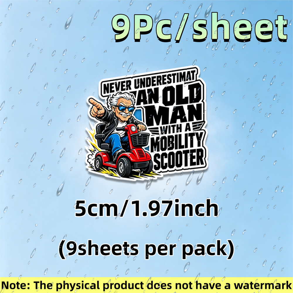 TEMU 9pcs/sheet Never Old For Man Mobility Scooter Vinyl Sticker, Scratch-resistant Pvc Decal, For Water Bottles Windows Tumblers Helmets, Mobility