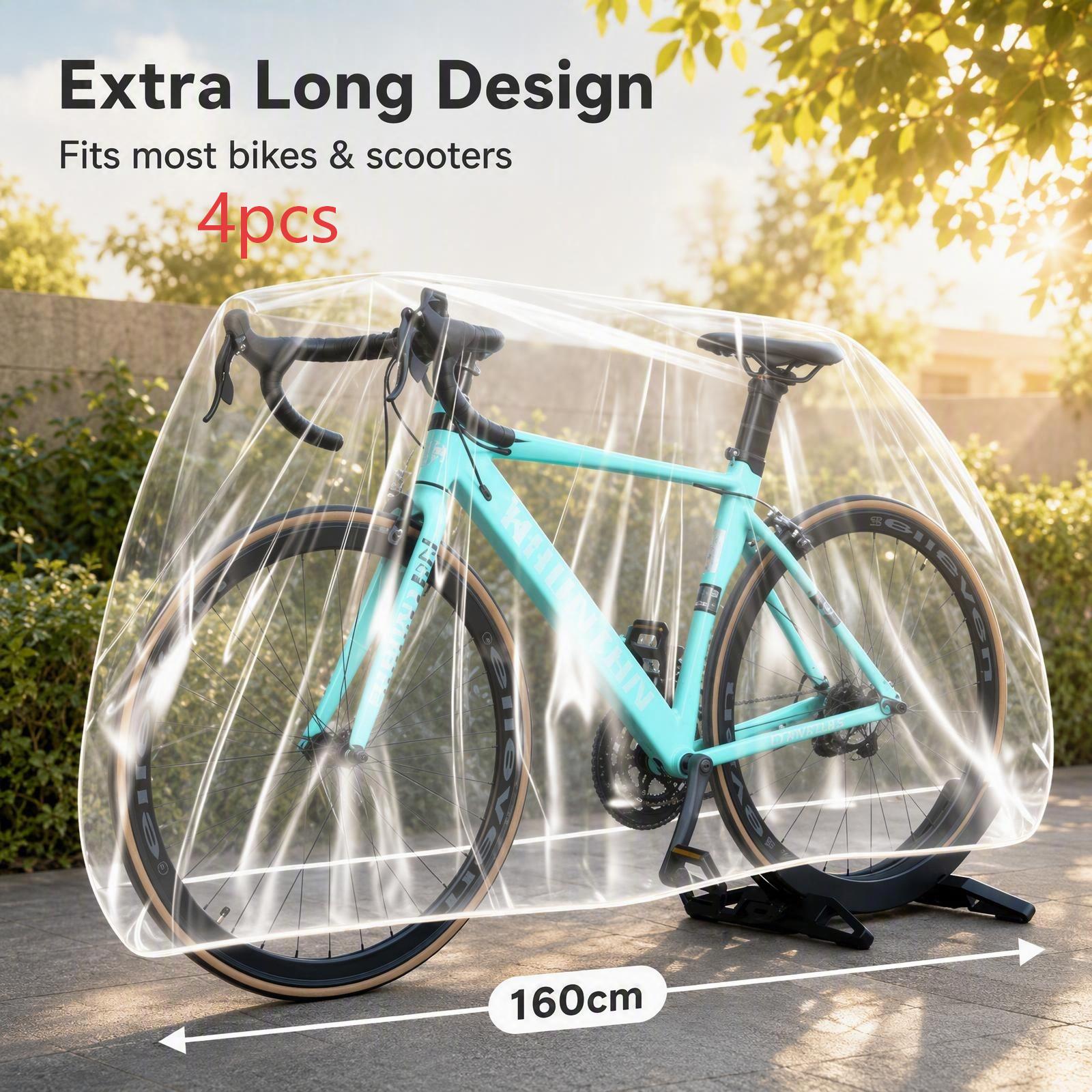 TEMU Confezione da 4 Coperture Protettive Ispessite Trasparenti per Biciclette e Bici Elettriche, Copertura Impermeabile, Antipolvere, Resistente ai