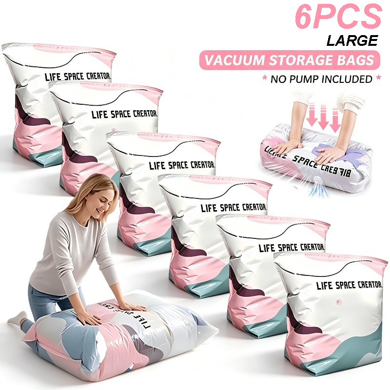 TEMU 3d No-pump Vacuum Storage Bags, Heavy Duty Hand Press Seal Compression Space Saver Bags, Reusable Air Tight Storage Bags For Clothes, Quilts,
