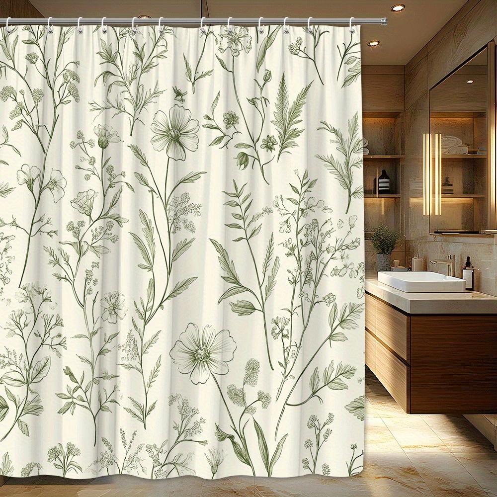 1pc Vintage Botanical Shower Curtain - Floral & Foliage Pattern In & Cream, Textured Bath Curtain With 12 Hooks, Machine Washable, Elegant Bathroom Decor Suitable For , Boho, Traditional Bathrooms