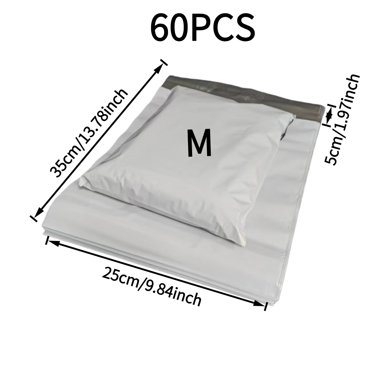E-shop 60 weiße Kurierbeutel, Versandbeutel - Super stark, PE-Material, selbstklebend, 5 Größen geeignet für große Pakete, Kleidung Verpackungsbeutel,