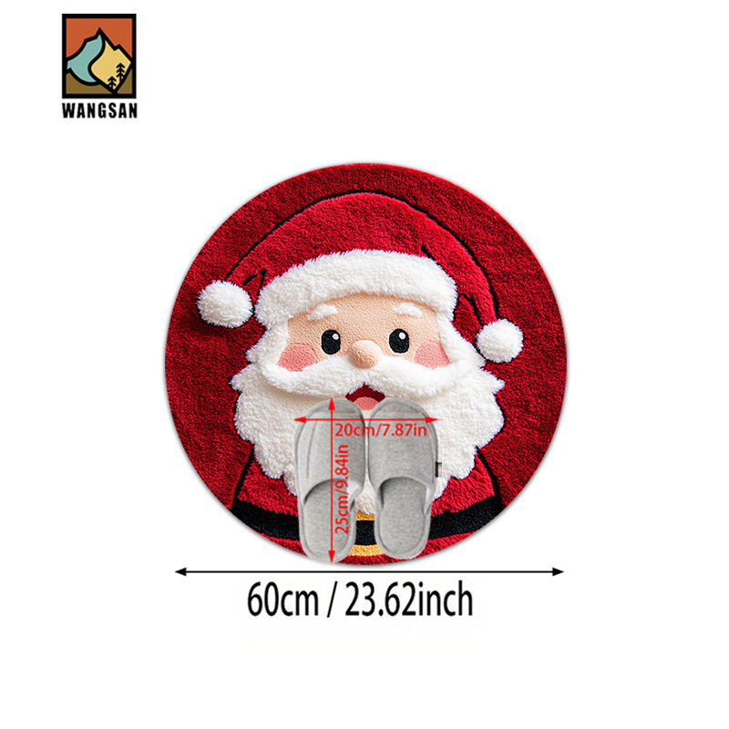 TEMU 1pc Santa Claus Patterned Bathroom Anti-slip Mat, Flannel Material, Round Floor Mat, Plush Decoration, Suitable For Bathrooms, Doors, Kitchens,