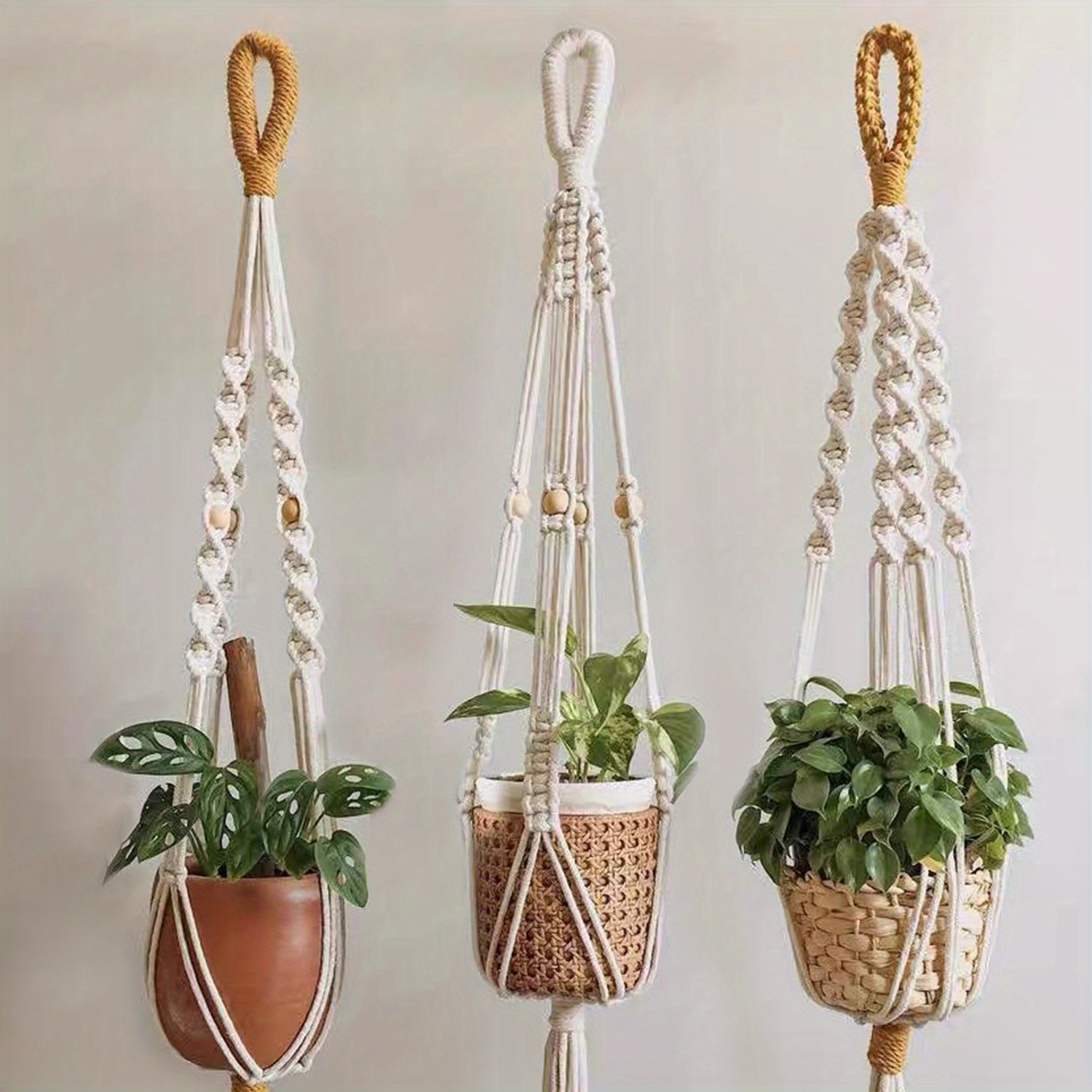 

Bohemian Hand-woven Rope Plant Hanger - Indoor Green Plant Decorative Basket, No Battery Needed