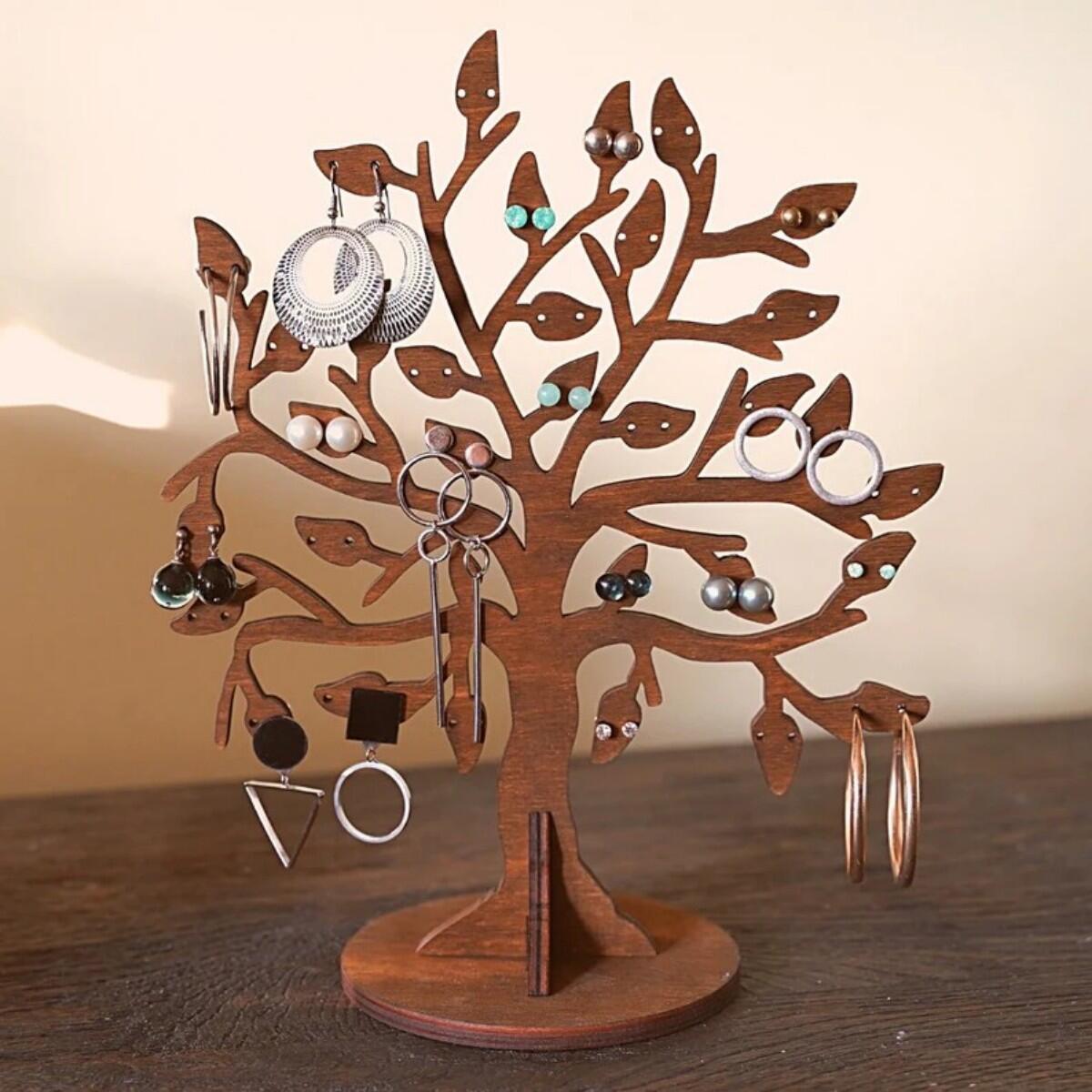 1pc rustic tree shaped wooden jewelry stand vintage earring holder with branch       home decor and accessory organization jewelry display jewelry tower   0