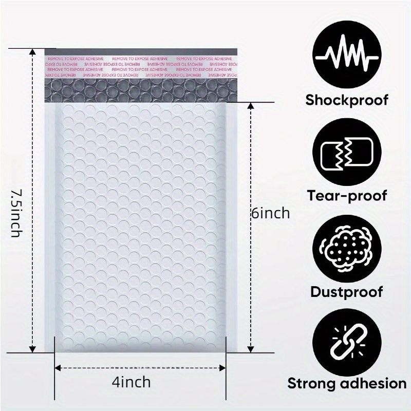 TEMU 100pcs Of White Bubble Mailers, 4x6 Inches, Polyethylene Envelopes, Mailing Envelopes, Shipping Envelopes, Opaque Self-adhesive Waterproof Bags