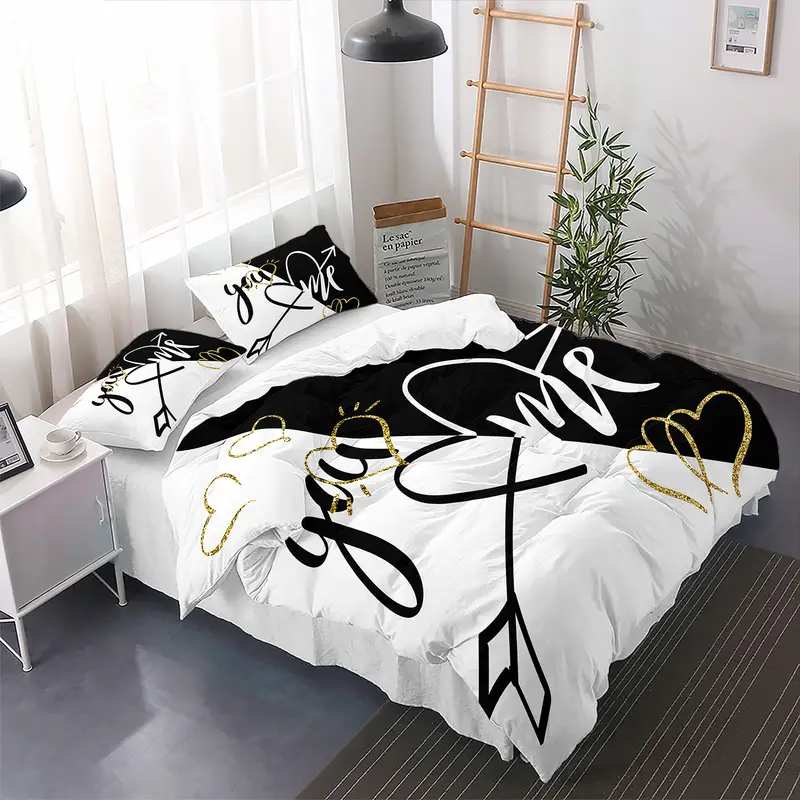 3pcs you me duvet cover set romantic couples bedding set black white bedroom decor 1duvet cover 2pillowcases no comforter Product details 4