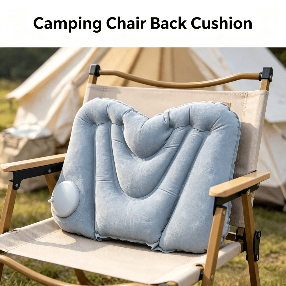 TEMU Press Self-inflating U-shaped Lumbar Support Cushion - Portable Flocking Backrest Pillow, Comfortable Pad For Office Chair, Car Seat, And Long
