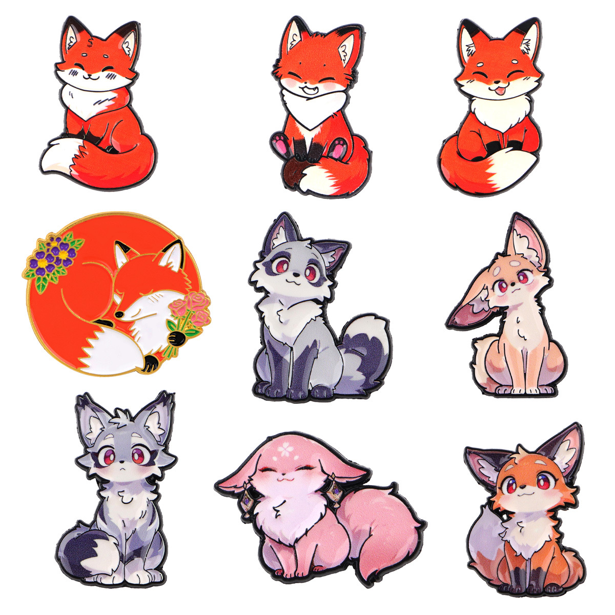 E-shop Set mit 9 bezaubernden Fuchs-Emaillierpins, zum Dekorieren von Rucksäcken, Kleidung oder als Geschenke im Bereich der Mode-Ergänzungen