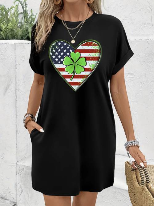 printed t shirt dress short sleeve round neck casual heat press dress suitable for summer and spring womens clothing
