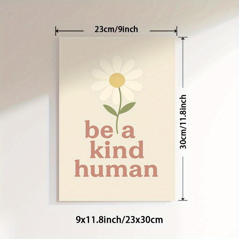 TEMU 1pc Unframed Daisy Inspirational Quote Canvas Art Print, Modern Pastel Wall Decor With Motivational Message "be A Kind Human", Art Poster For