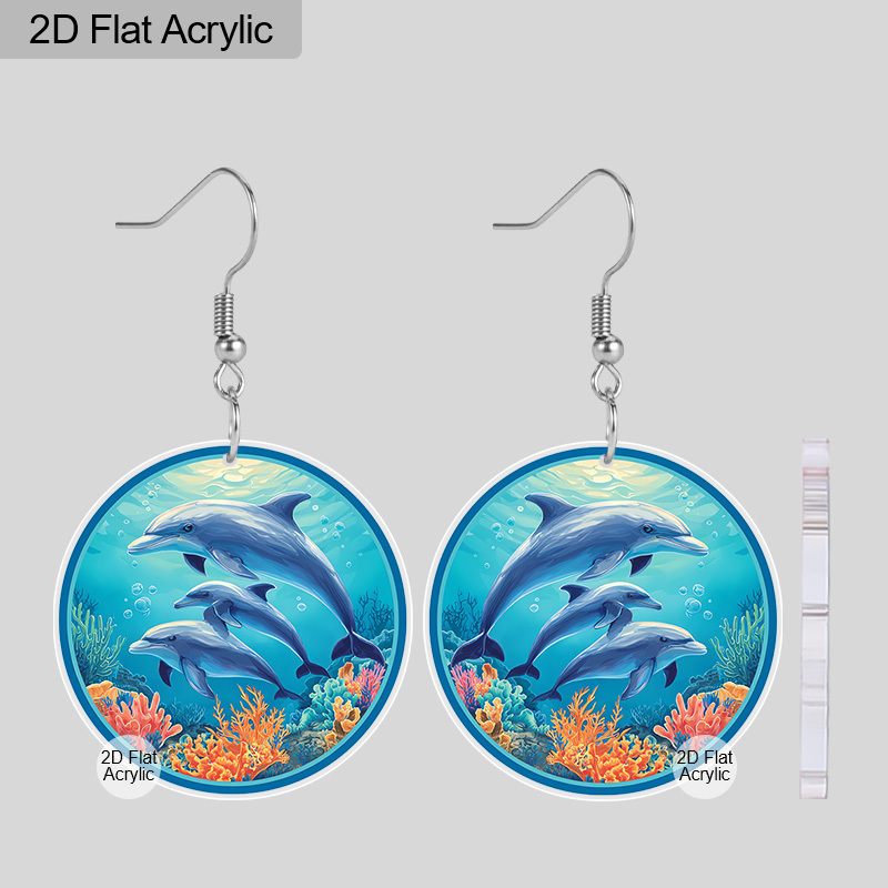 2D Flat Ocean-themed Acrylic Dolphin Pod Earrings, Perfect Vacation Accessories
