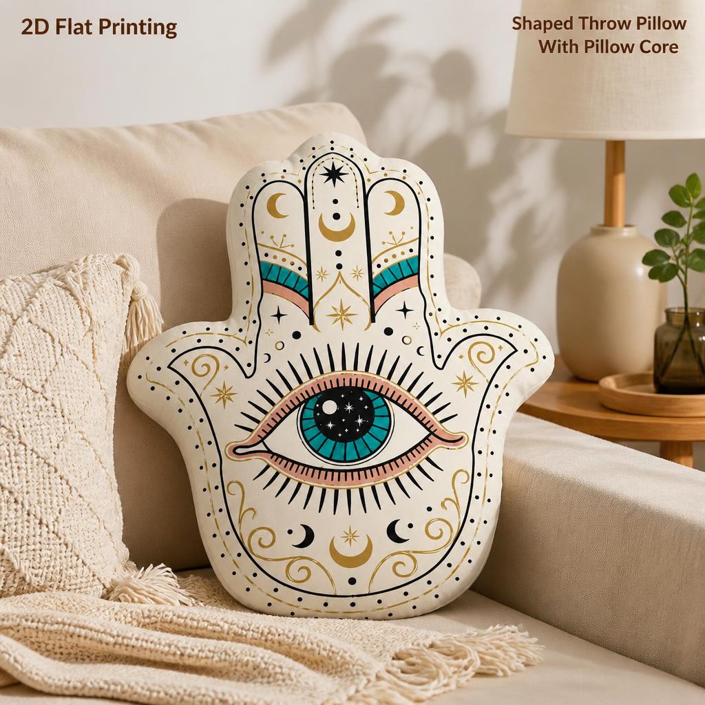 TEMU Hand With Evil Eye Moon 2d Flat Printing Shaped Stuffed Throw Pillow, Sofa Bedroom Living Room Decor For Office And Car, Throw Pillow Gift, 2d