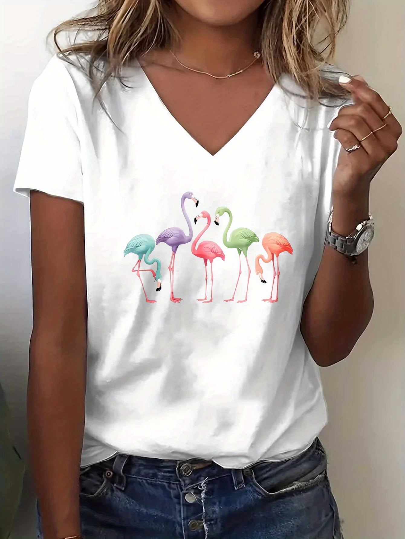 this everyday v neck t shirt features a flamingo   it   casual   and daily   is an ideal gift for  