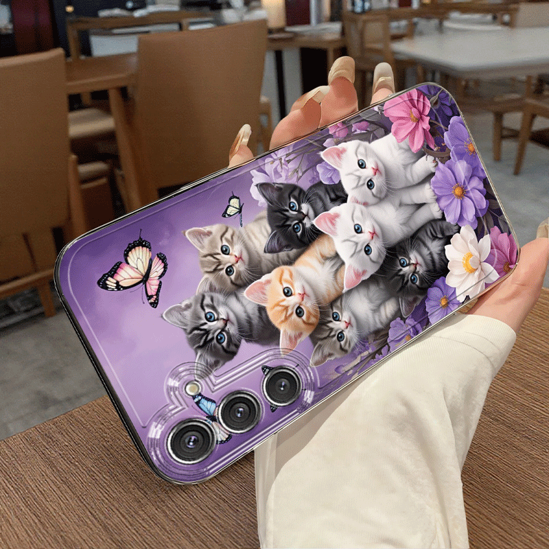Husă Telefon - Purple Realm Drăguță cu Pisică și Fluture, pentru Samsung Galaxy A02 A03S A04 A05S A06 A13 A14 A15 A16 5G A21S A22 A23 A24 A25 A26 A32 A34 A35 A36 A50 A52 A53 A54 A55 A56 A73 S21 Ultra S22 Plus S23+ S24 FE S25, TPU Creativ Personalizat