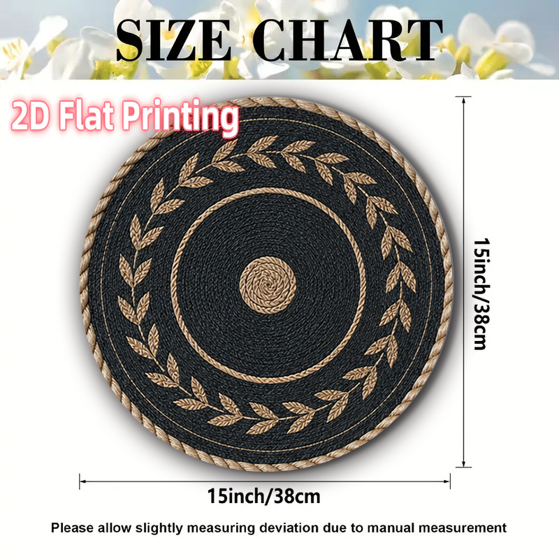 TEMU 4pcs 2d Printed Round Table Mat 15in Rope Black Theme Design Funtable Arrangement Suitable For Holiday Parties, Family Gatherings, Picnics,