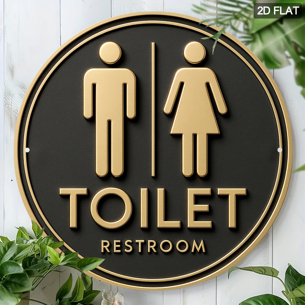 TEMU Plaque de toilette plate 2D, panneau de toilettes rond et moderne adapté à la décoration de , et de bain - Homme/Femme avec fond noir et doré,