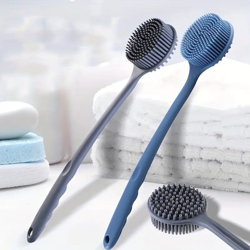 long handle silicone bath brush set soft bristle exfoliating massage back brush and face brush suitable for all light beige colors durable and easy to clean household bathing tools convenient design hygienic material a must have for free ho Product details 1