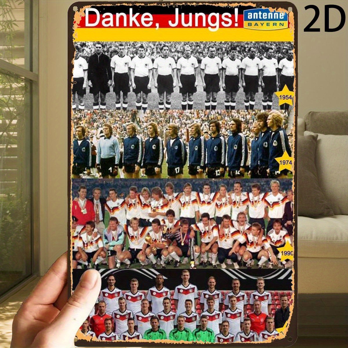 E-shop 2D Flach, ., "Klassische deutsche Fußballmannschafts-Poster: Eine historische Reise - 1954, 1974, 1990 und " Metallblechschild, mit vorgebohrten