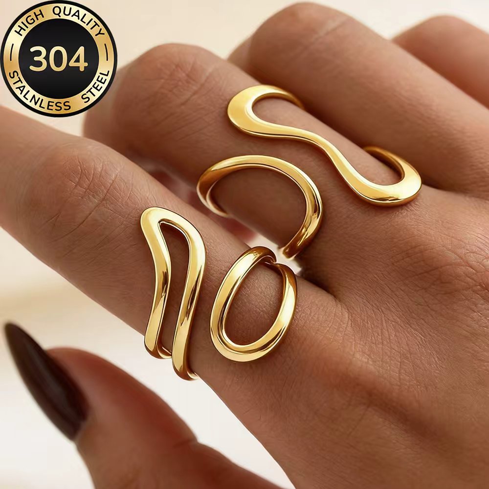 2pcs Golden Stackable Open Ring Set, Elegant Daily Wear