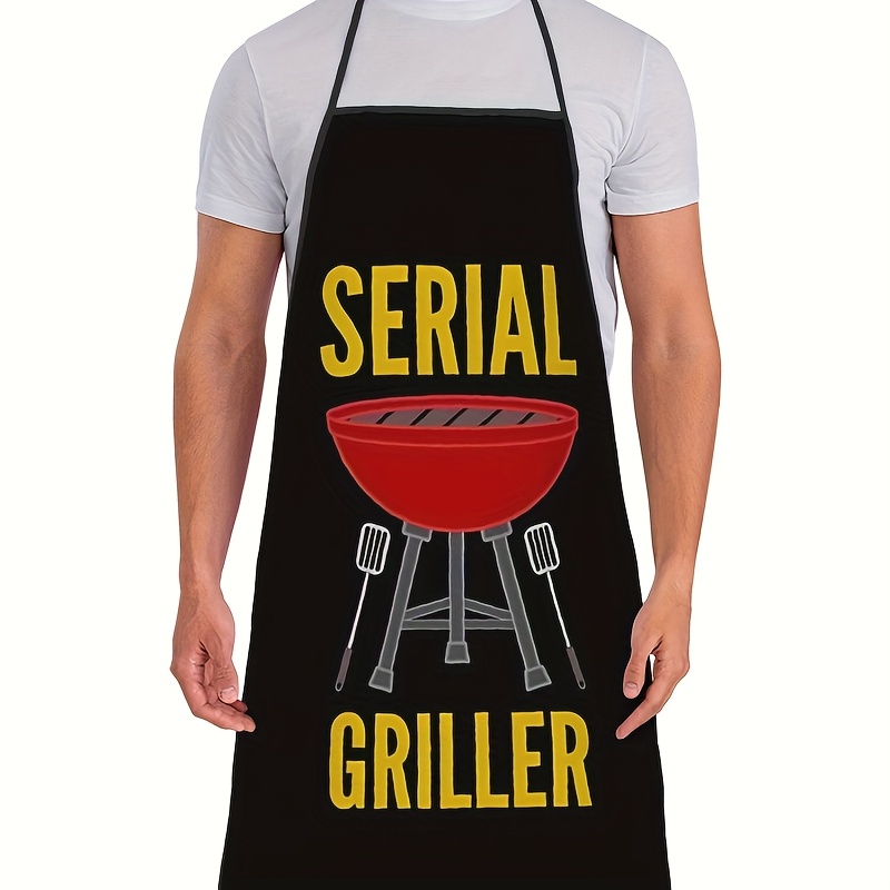 TEMU Delantal de cocina ajustable de 1 pieza con diseño duradero y parrilla de brochetas - 52*72 cm, con diseño de parrilla , estilo vintage unisex,