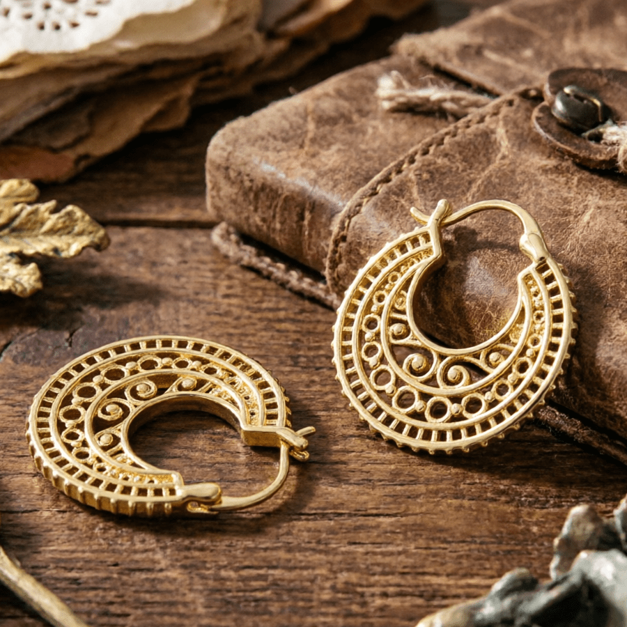 TEMU Petites boucles d'oreilles creuses au design niche avec un style ethnique rétro