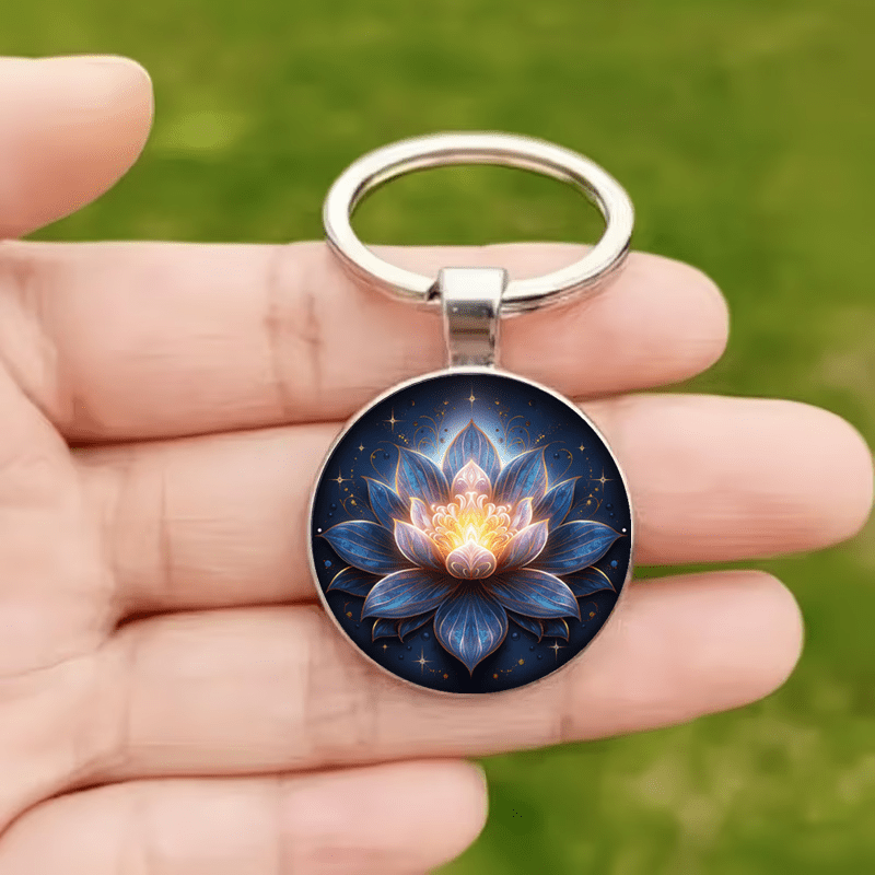 Exquisite Lotus Metal Keychain, Ornate Art Accessory