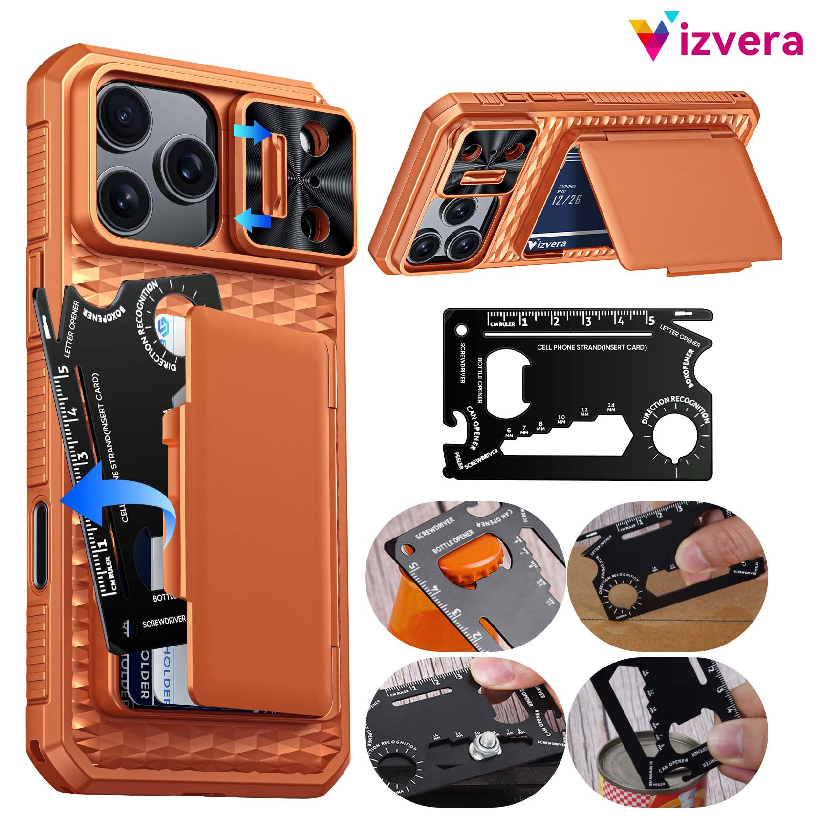 TEMU Phone Case - A Wallet Case For Iphone 17 Pro Max That Includes An Outdoor Multi-functional Card/ruler, Built-in Slots For 4-5 Cards, A Sliding