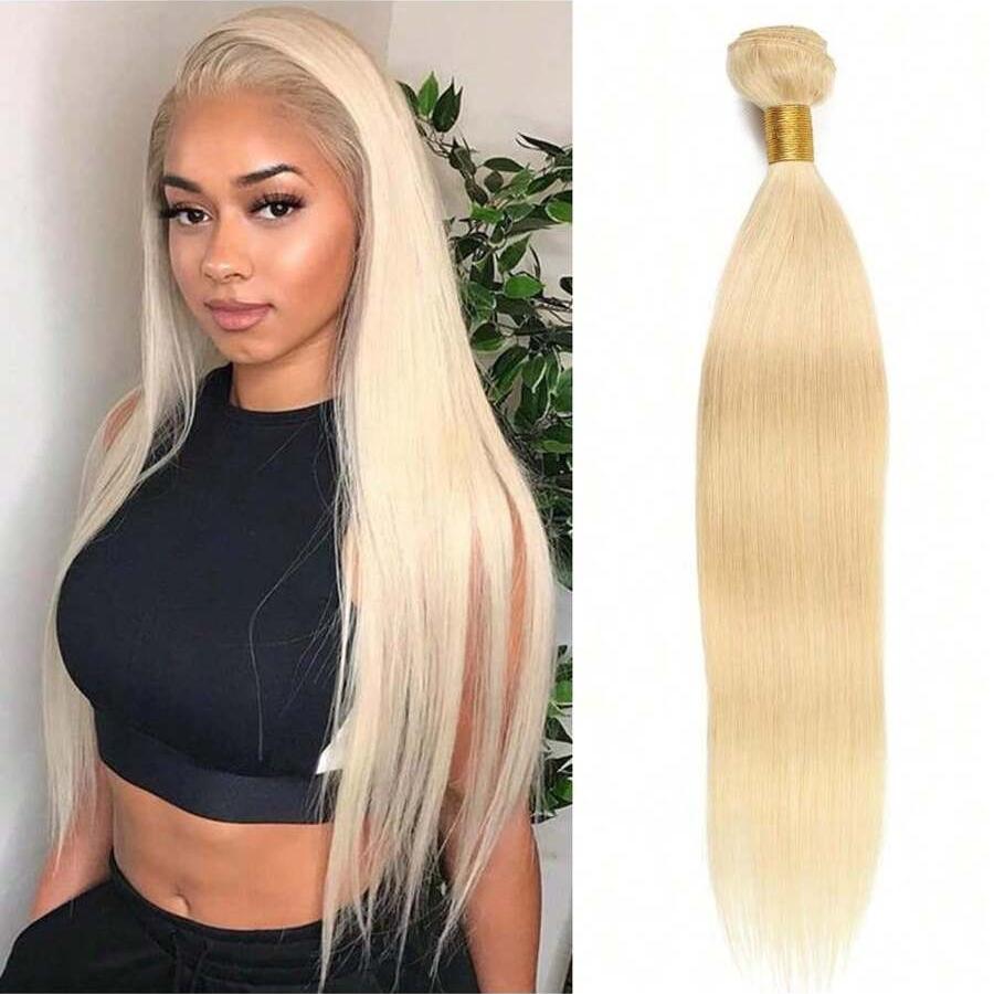 Image of 16a 613 Bundles Straight Long Blonde Brazilian Bundle Human Hair Weave Extensions For Women Hair Extensions And Wigs Suitable For