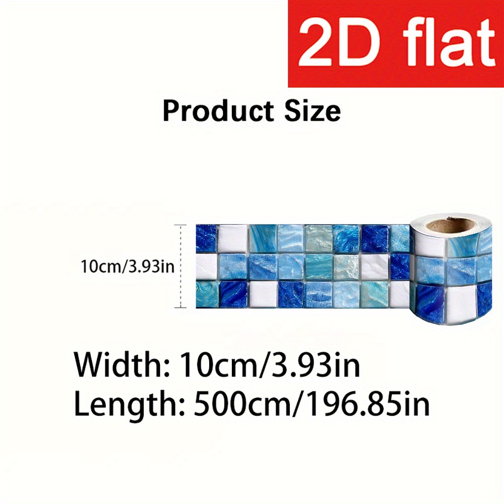 TEMU 2d/flat 1pc Peel And Stick Wallpaper Border, 196 X 3.9 Inches, Tile-inspired Wall Sticker, Self Adhesive, Border Trim, Bright Colors, Seamless ,