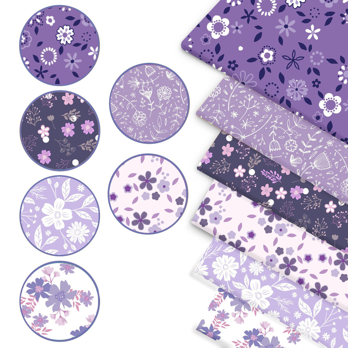 TEMU 6pcs Of 40 * 50cm (15.7 * 19.7in) Summer Purple Floral Style Quilted Fabric - Suitable For Diy Projects, , Doll Clothing, Pre Cut Sewing